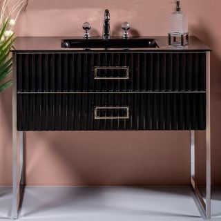 Тумба под раковину Armadi Art Monaco 100см чёрный/золото 866-100-BG